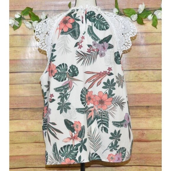 Shein Women's White Hawaiian Beach Blouse Top Plus Size 2X Sleeveless Lace Upper - Picture 7 of 12